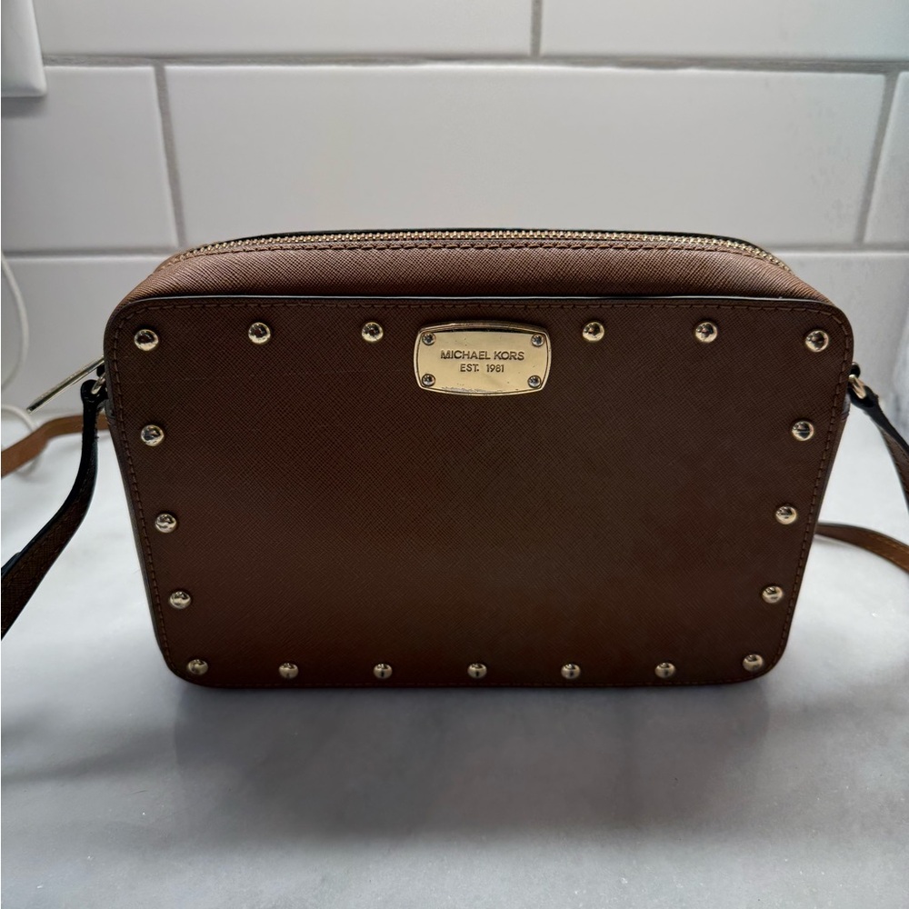 Michael Kors Brown Studded Crossbody Bag